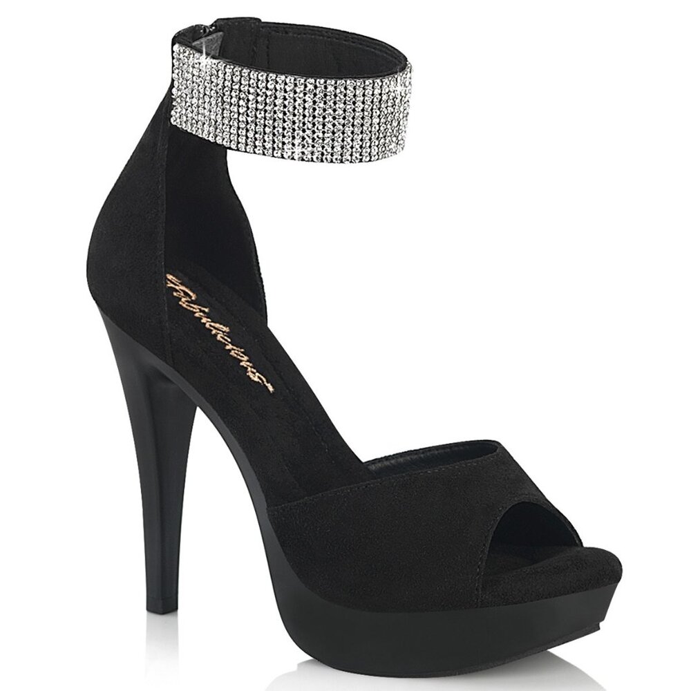 Fabulicious Cocktail-525 Black Platform Sandals with Rhinestone Ankle Cuff